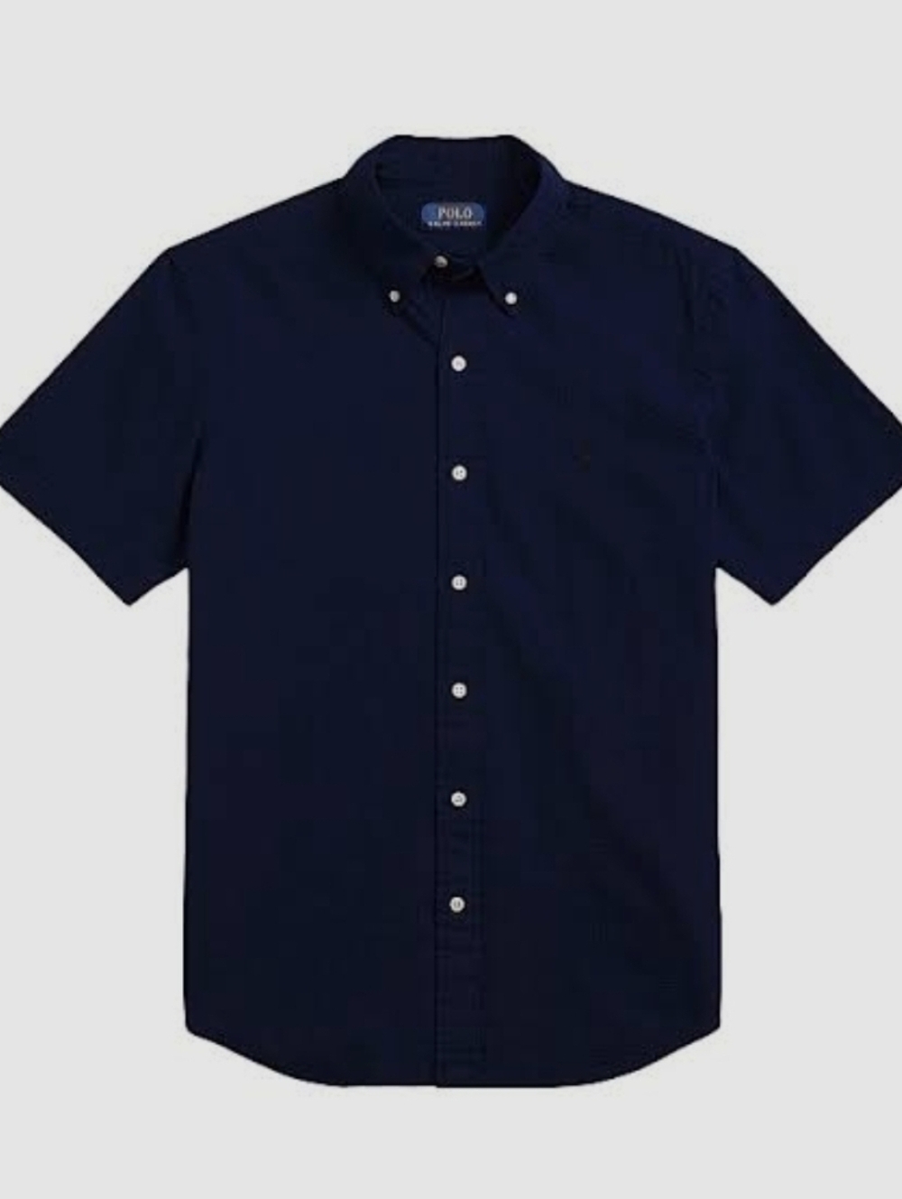 Polo Ralph Lauren Short Sleeve Navy Seersucker Tonal Shirt, Medium